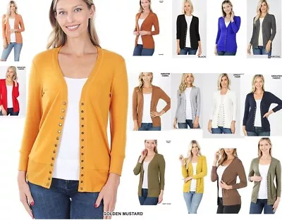 Zenana 3/4 Elbow Sleeve Snap Button Soft V-Neck Knit Sweater CARDIGAN S M L XL • $23.80