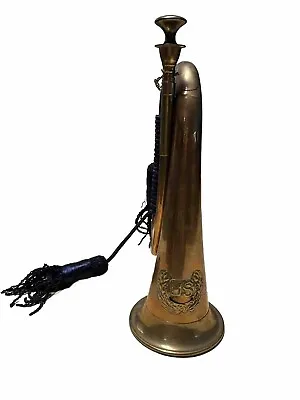 Vintage Military Bugle Horn Brass And Copper Musical Instrument & Blue Tassle • $199.99