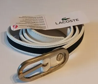 Lacoste Womens Belt White Black Leather & Fabric Size 36 / 90 • £14.99