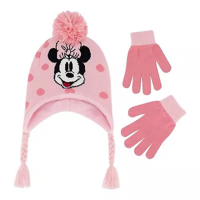 Disney Minnie Mouse Beanie Hat And Gloves Set Kids Pom Knitted Winter Cap Wi... • $36.43