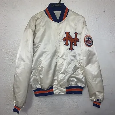 Vintage 90s MLB New York Mets White Satin Starter Diamond Collection Jacket XL • $230