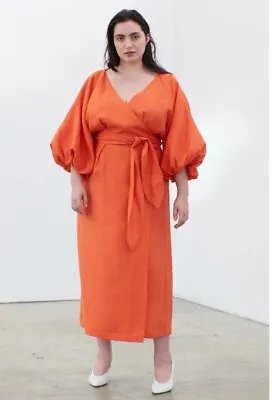 Sold Out Mara Hoffman Francesca Poppy 2X Women's Midi Wrap Hemp Dress $595 (New) • $246.39