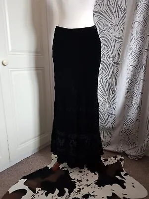 Betty Jackson Black Velvet Maxi Skirt Long Gothic Victorian Steampunk Size 10 • £24.99