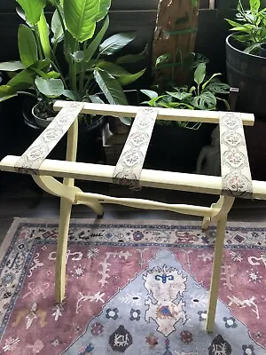 Vintage Scheibe Wood Luggage Suitcase Folding Rack Stand Floral Boho Farm House • $75