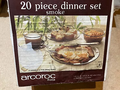 £35 • Buy Retro 1970s French Arcoroc 20 Piece Dinner Service Glass - Smoke New