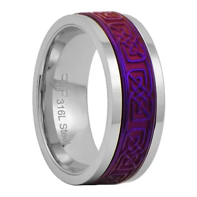 Purple Celtic Spinner Ring Stainless Steel Viking Norse Anti Anxiety Thumb Band • $19.99