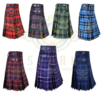 $69 • Buy Scottish Men's Fashion TARTAN UTILITY Kilt Two Side Cargo Pockets Handmade KILTS