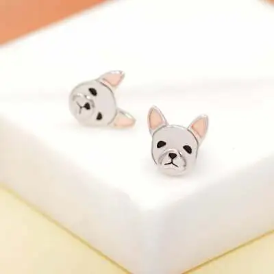 £8.95 • Buy French Bulldog Stud Earrings In Sterling Silver - Dog Stud Earrings -Pet Lover
