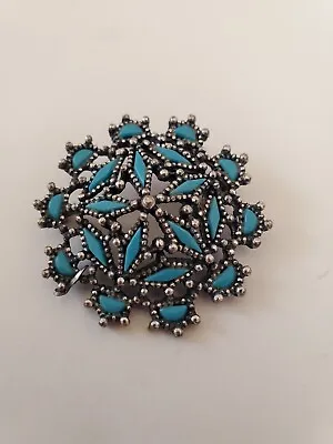 Vintage Faux Turquoise Star Silvertone Pin/Brooch Signed NYT • $12.95