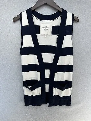Abercrombie & Fitch Womens Sweater Vest Cardigan Navy White Striped Open Front • $17.99