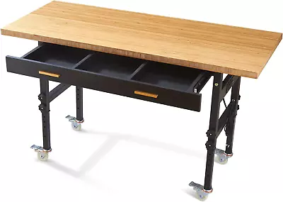 Work Bench Workbench With Drawer Power Outlet Wheels 59×23.6  Heavy Duty Adj • $426.06