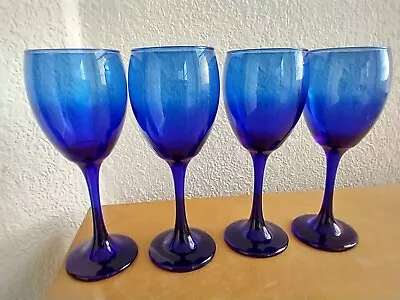 Lovely Vintage Cobalt Blue Water Wine Goblet Glass 7” - Volume Priced For All 4 • $12