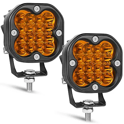 Amber LED Auxiliary Motorcycle Driving Lamp Pair 3  Work Light Cube Pods Offroad • $29.99