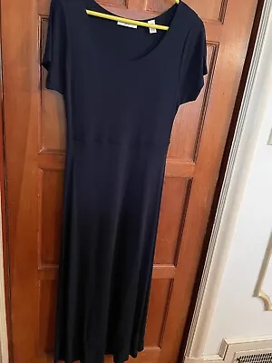 Amanda Smith Womens Petite 12 Scoop Neck Cap Sleeve Slinky Navy Blue Dress • $18.99