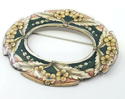 Vintage Repousse Brooch Pin Guilloche Enamel French Flower Exquisite • $89.99