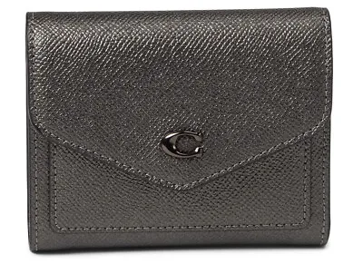 NEW Authentic Coach Wyn Metallic Leather Trifold Small Wallet Gunmetal C7181 • $167.89
