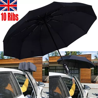 10 Ribs Auto Open Close Umbrella Compact Travel Wind Resistant  Men And Women UK • £7.99