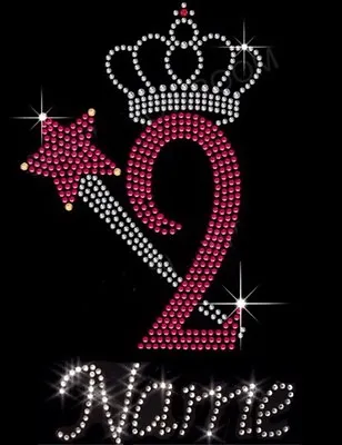 £5.49 • Buy Personalised Iron On Crystal Transfer Set Number 2 Crown & Wand Birthday Girl 