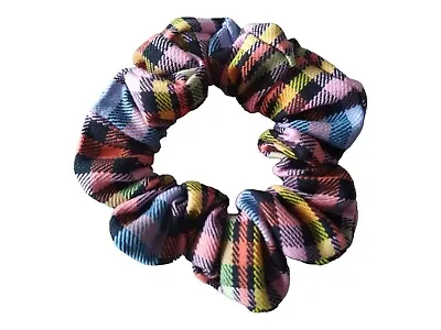 Rainbow Tartan Fabric Hair ScrunchieHair TieGifts For Her • £2.50