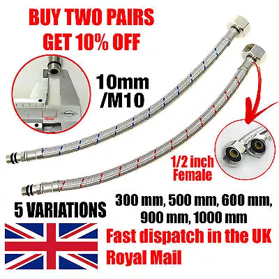 £26.99 • Buy M10 X 1/2 BSP Kitchen/ Basin Mixer Tap Mono Block Flexible Connector Hose Pipes 