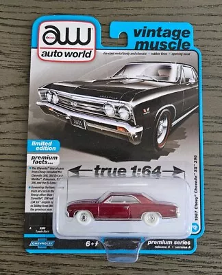 Auto World Vintage Muscle R4 Ver A 1967 Chevrolet Chevelle Ss Ultra Red Chase 🔥 • $24.95