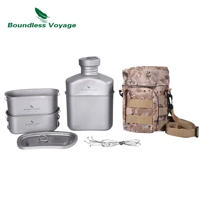 Titanium Military Canteen Cups Outdoor Camping Cooking Kit Water Bottle Mess Tin • $125