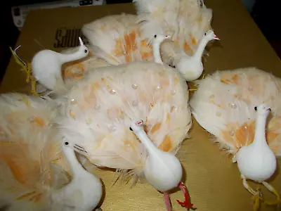 6 Vintage Feathered White Peacock Christmas Tree Ornaments • $30