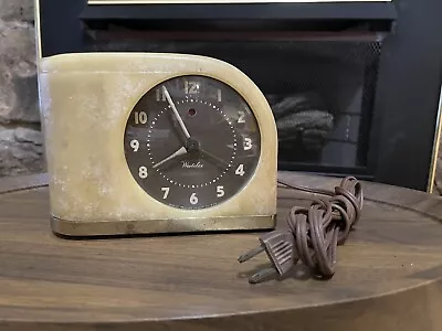 Vintage Mid Century Modern Moonbeam WestClox Brown Face Alarm Clock • $69