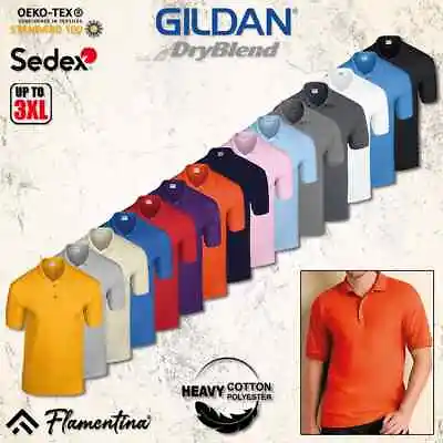 £7.79 • Buy Mens Heavy Cotton Polo Shirt Pique Work Short Sleeve Plain Top Gildan Dry Blend