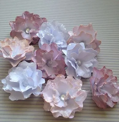 Gorgeous  Frosted Floral Handmade Paper Flower Embellishments • £3.70