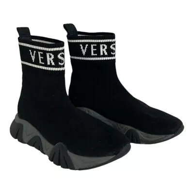 NEW Versace Kids Sock Boots Logo Size 33 Or 1.5 Pull On Knit Platform Italy NWOT • $212.68