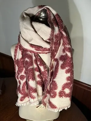 Vismaya Women’s  Scarf Oversized  21” X 66” Long - Cream & Burgundy • $20