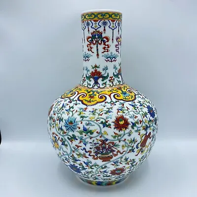 Old Dynasty Porcelain Qianlong Mark Doucai Eight Treasures 13.75” Bottle Vase • $998