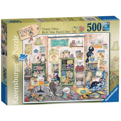 Ravensburger 500 Piece Jigsaw Puzzle Vintage No.7 Crazy Cats Knit One Purrl One • £13.60