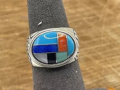 Carolyn Pollack Multi-Stone Inlay Sterling Silver Native Ring Size 6.5--928.24 • $79.99