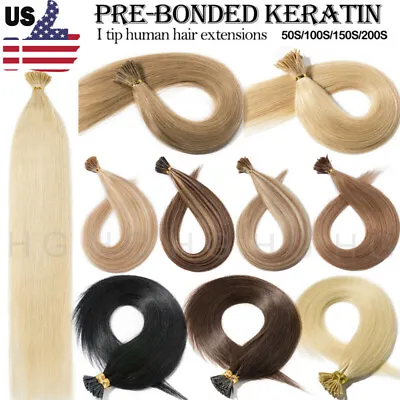 100S I Tip Stick Tip Remy Human Hair Extensions Pre-bonded Keratin Invisible HG • $92.56