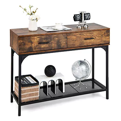 Giantex Console Table 2-Drawer Sofa Side Table Industrial Metal Frame Rustic • $999