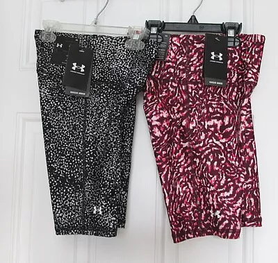 New Womens Under Armour Aop Bike Compression Printed Shorts Xs Black Or Red $40 • $19.95