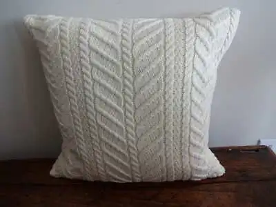 ARAN MOR Irish 100% MERINO WOOL Soft NATURAL IVORY Decorative THROW Toss PILLOW • $59.99