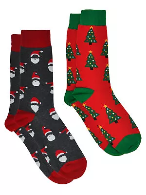 Men's Christmas Socks Santa Claus & Christmas Trees Socks Size 10-13 (2-Pairs) • $12.99