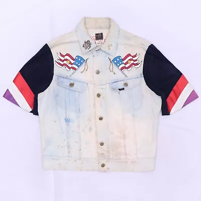 C5470 VTG Lee Sanforized Men's American Flag Trucker Short Sleeve Jacket 42 • $22.99