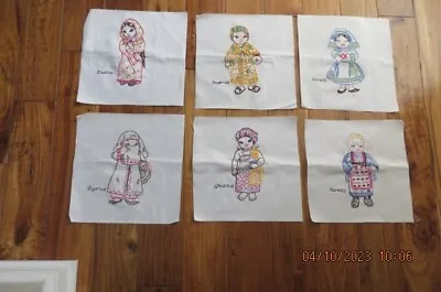 6 Large Vintage Quilt Blocks-Embroidered International Girls • $14.99