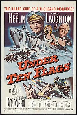 UNDER TEN FLAGS Original 1960 WW2 One Sheet Movie Poster MYLENE DEMONGEOT • $39.99