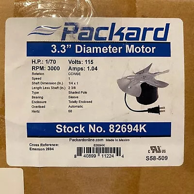 PACKARD / 3.3  Diameter Motor W/ FAN BLADE / 82694K • $60