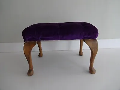 Vintage Foot Stool/Seat-Buttoned  Purple-Wooden Queen Anne Legs-10  High • £27.99