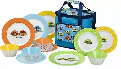 Love Caravan 12 Piece Melamine Dining Picnic Set With 16L Cool Bag • £49.99