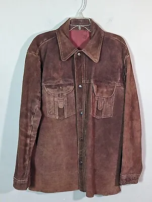 Vintage 60s 70s Easy Rider Heavyweight Suede Snap Blacksmith Frontier Shirt Lrg • $100