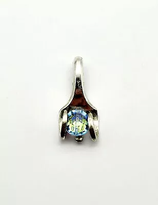 Vintage Sterling Silver Plate Curved Fork Modernist Mystic Glass Pendant  • $14