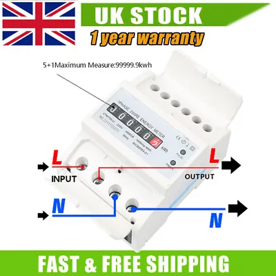 £14.99 • Buy Digital Single Phase 2 Wire DIN-Rail 20(80)A Electronic KWh Energy Meter UK