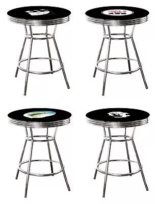 Black And Chrome Round Bar Table With Novelty Theme Decal Logo W/glass Option  • $299.88